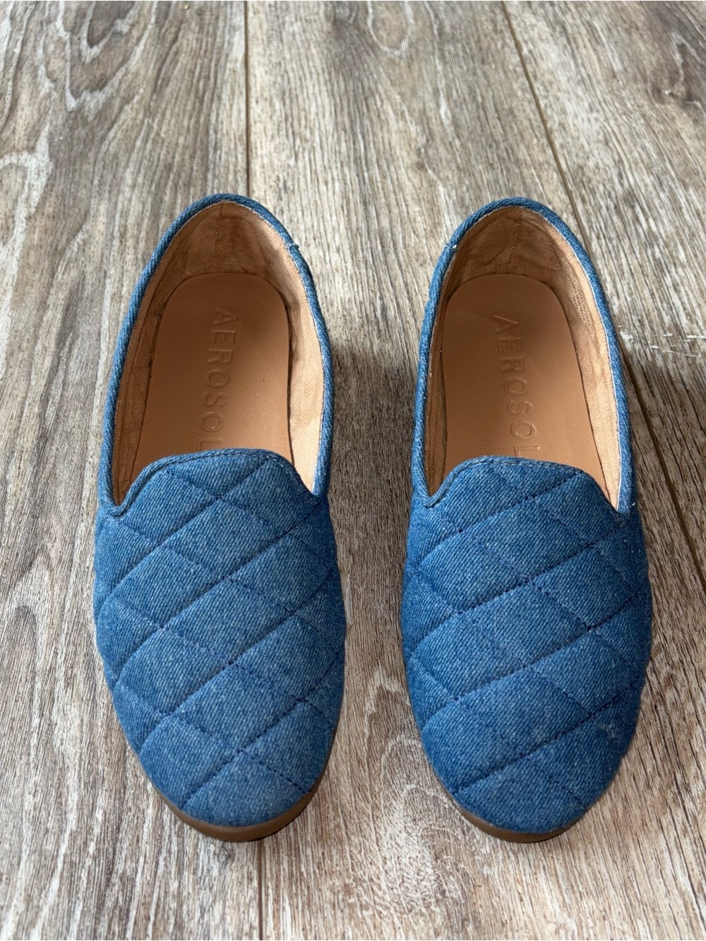 AEROSOLES Blue Quilted Denim Slip-On Flats